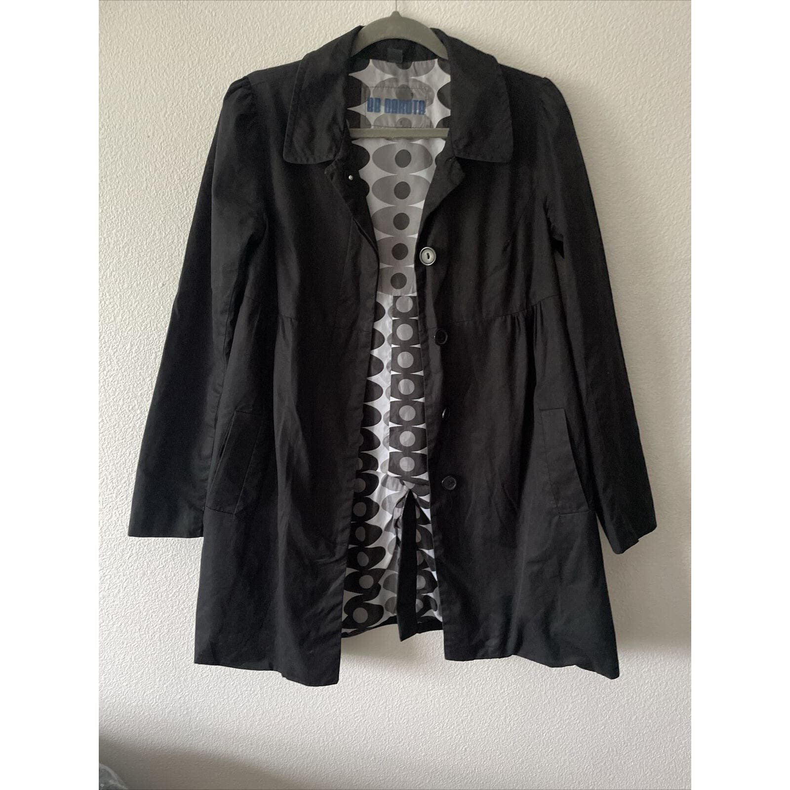 Nordstrom Bb Dakota Black Polka Dot Lined Coat Babydoll Jacket Pockets Sz M